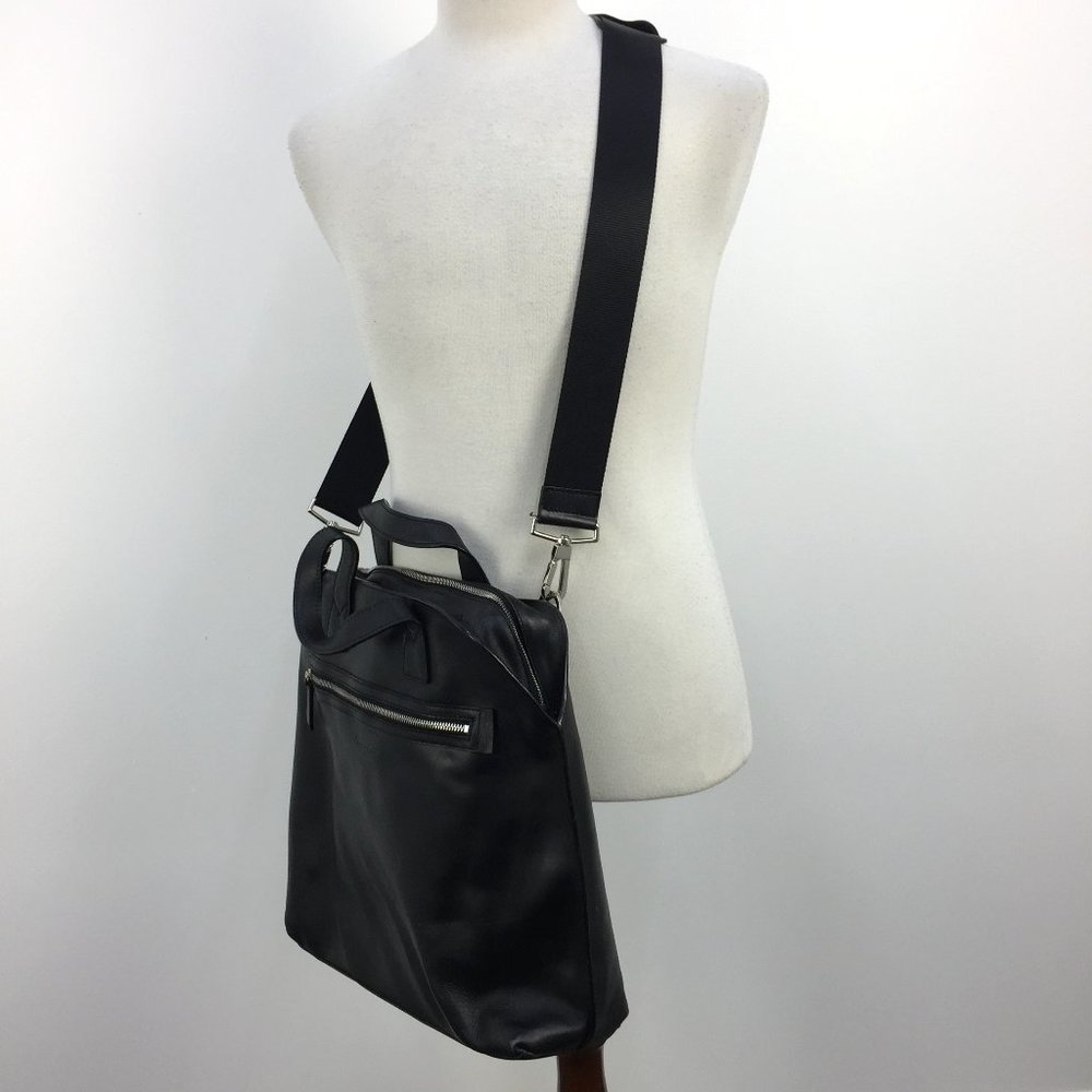 Kenneth Cole Black Leather Laptop Crossbody Bag
